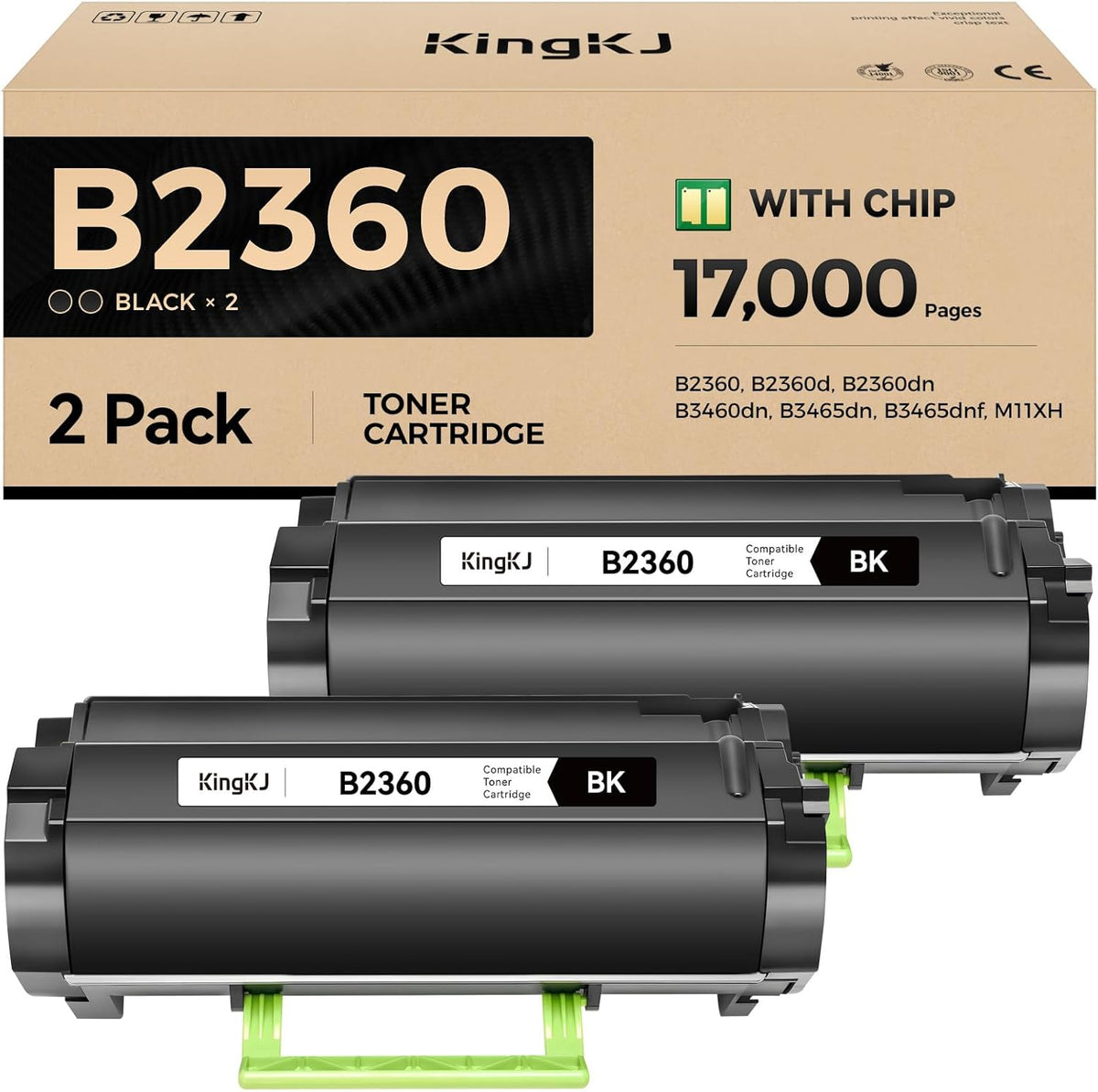 B2360 M11XH Toner Cartridge with chip Black 2-Pack High-Yield Replacement for Dell 331-9805 Toner Compatible with Dell B2360 B2360d B2360dn B3460dn B3465dn B3465dnf Laser Printer Ink All-in-One Copier