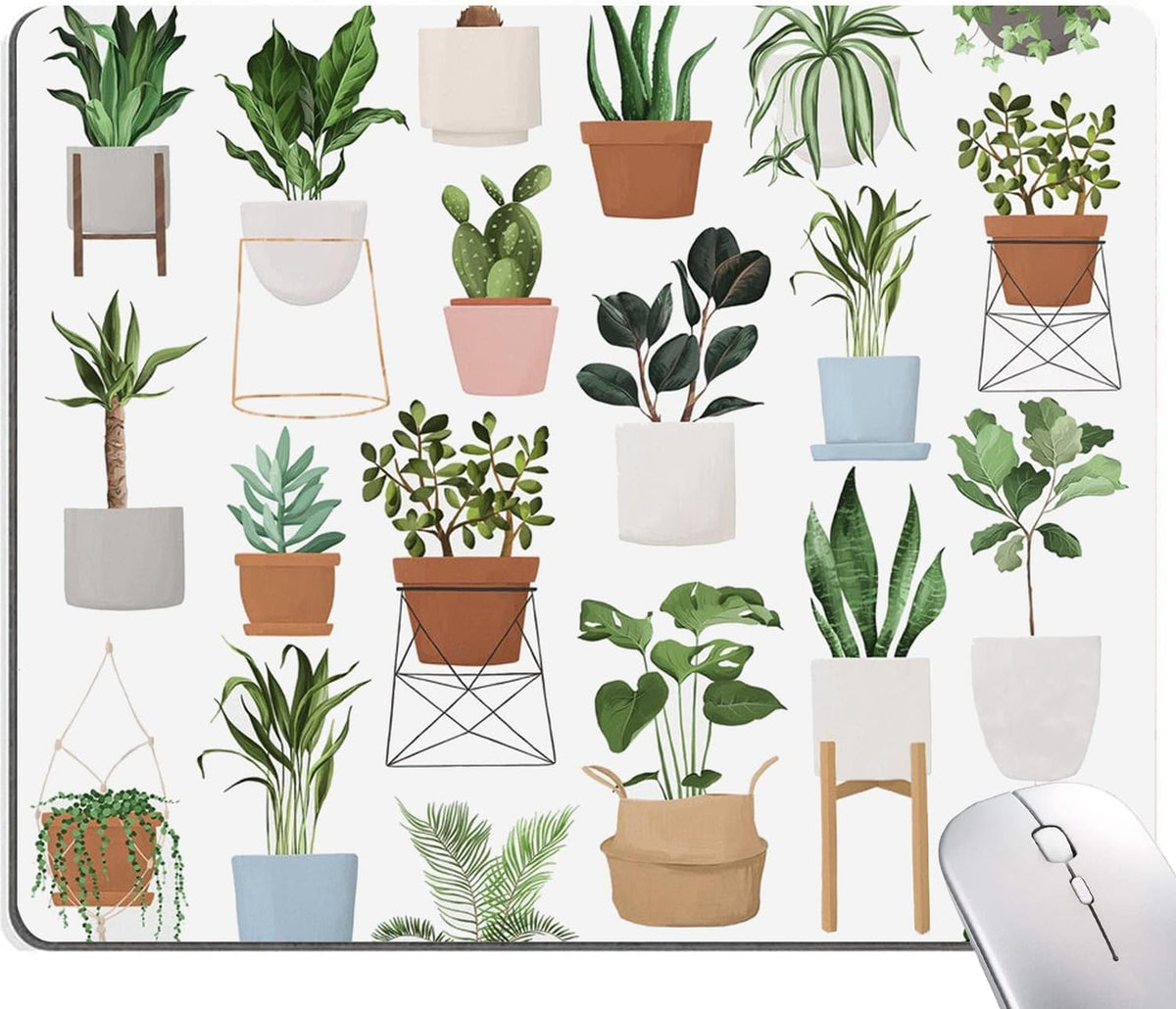 Hokafenle Mouse Pad, Square Personalized Computer Mouse Pads with House Plants Design, Washable Mouse Mat, Office Home Non-Slip Rubber Base Mousepad