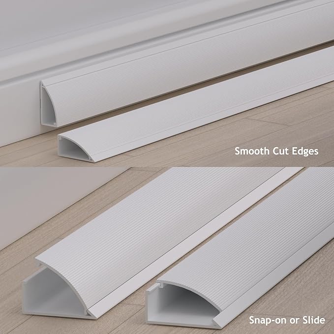 ZhiYo 68in Corner Cable Hider, Floor Cord Cover for 3-5 Cords, White