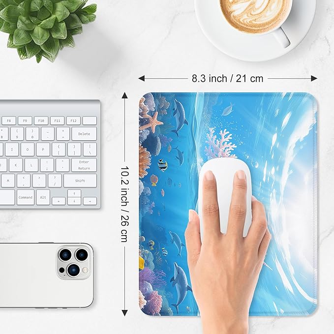 ITNRSIIET Mouse Pad Non-Slip Rubber Base Smooth Surface Stitched Edges Waterproof Durable Compatible with All Mice for Office & Gaming, Desk Accessory, 10.2x8.3x0.12 inch, Ocean