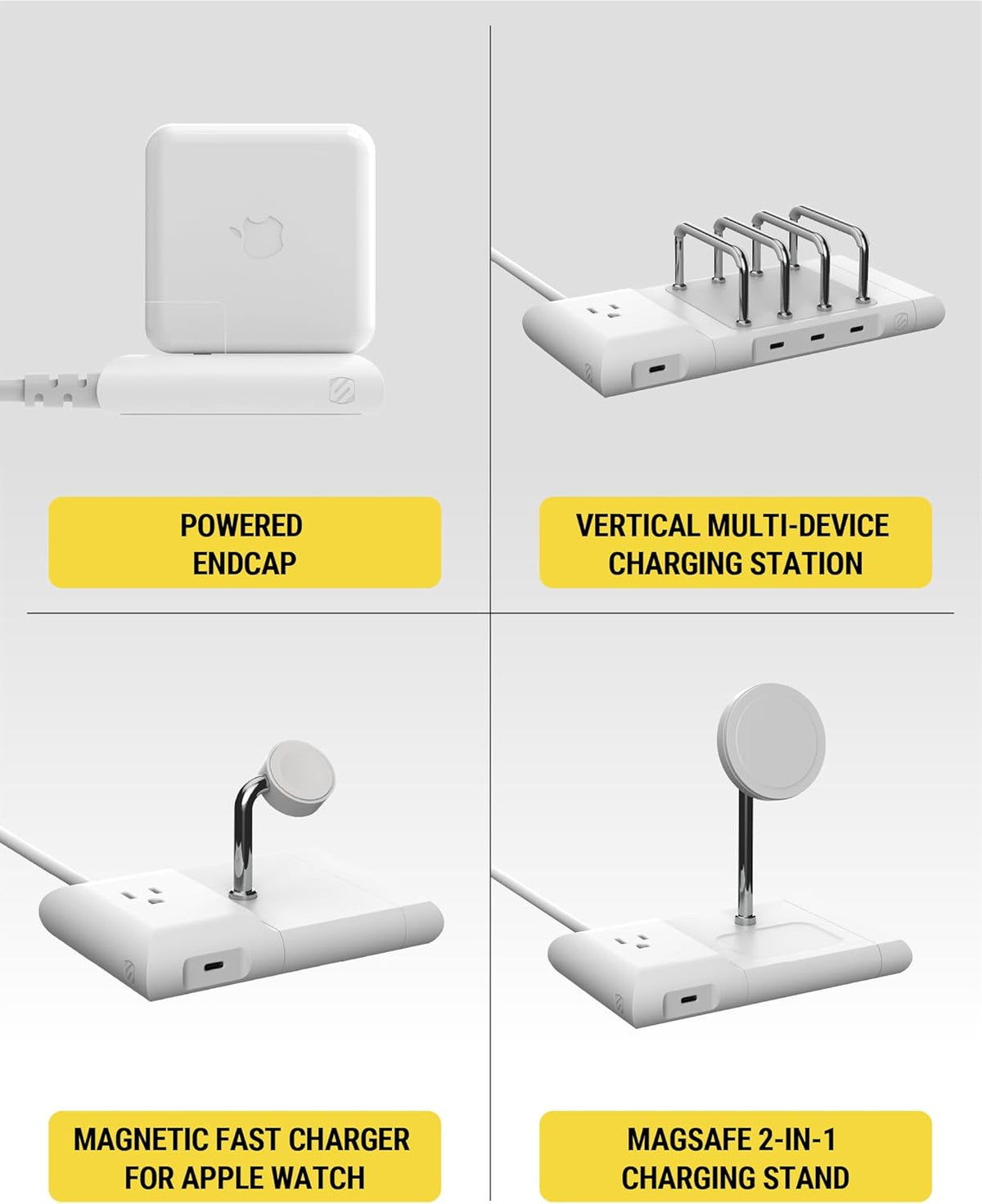 Scosche BL2PEACWT-AP BaseLynx™ 2.0 End Cap Modular System, 67W USB-C Charger Port & AC Outlet Extension Compatible with Apple iPhone, iPad, MacBook & More, Charging Station for Multiple Devices, White