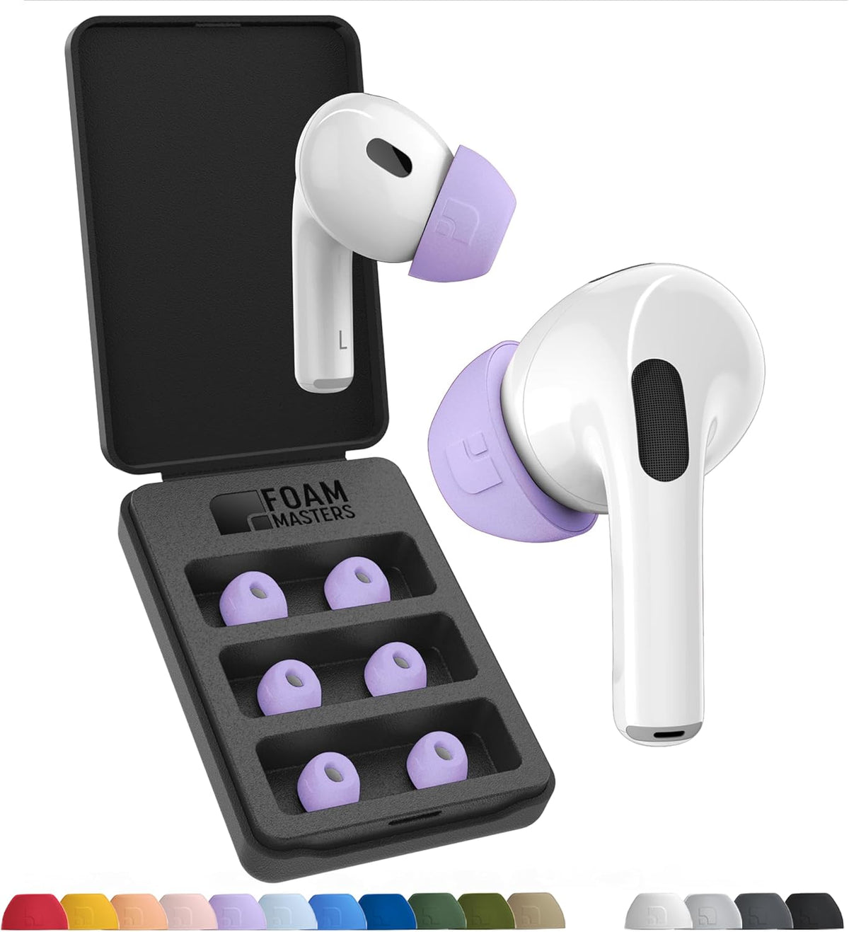 Foam Masters Ultra-Premium Memory Foam Ear Tips for AirPods Pro 1st & 2nd Gen | 3 Pairs | Black Magic Ver 6.0 | Secure | Comfort | Better Noise Cancel | Replacement Buds – Lilac Purple, Large