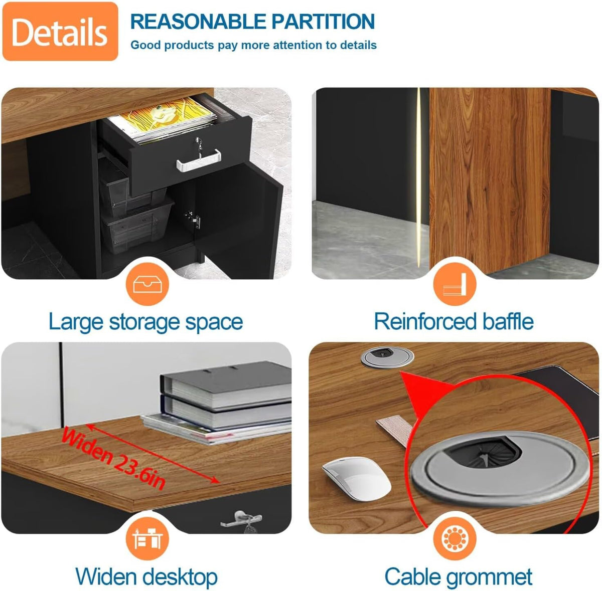 Reception Desk with Counter Modern Checkout Counter with Lockable Drawer Keyboard Tray Receptionist Desk for Office Salon Reception Table S Right 47inch/120cm