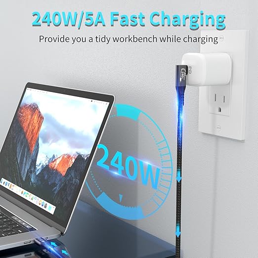 CHENLENIC USB4 Cable, with Thunderbolt 4 Cable, 240W Charging, 40 Gbps Data, 8K @ 60Hz HDR, USB C to USB C, 90Degree for Hub, Dock MacBook, M2, M3, Mac SSD (90Degree USB4 40G 240W 1M)
