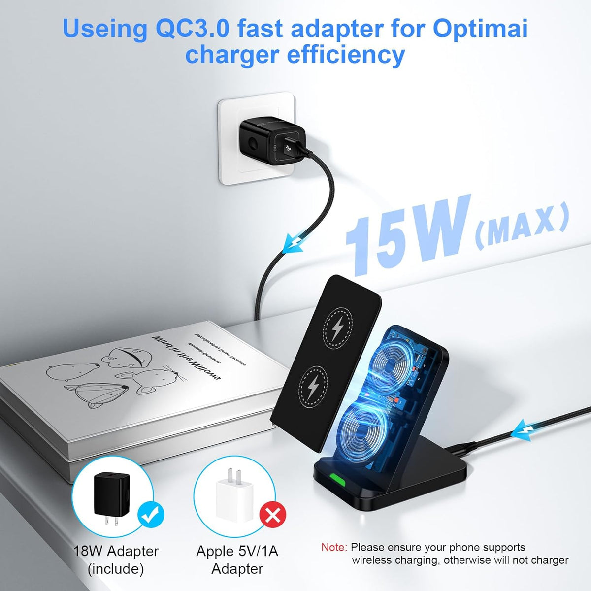 Wireless Charger Fast Charging Stand for Samsung Galaxy S25 FE/S25Ultra/S24 Plus/S23+/S22/S21/S20/S10, Wireless Phone Charger Android Desk Charging Station for Google Pixel 9 Pro XL/8 with 18W Adapter