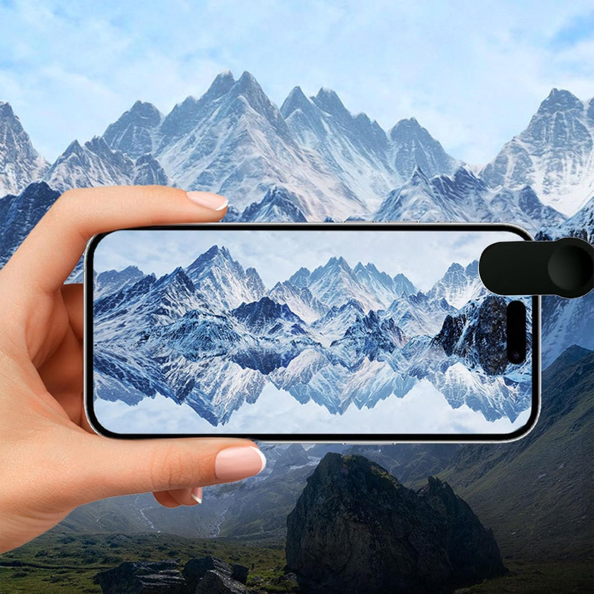 Smartphone Camera Mirror Reflection Clip Kit, Adjustable HD Glass Mirror Effect Lens for Creative Photography, Vertical & Horizontal Phone Selfie Reflector, Portable Photography Accessory (1PCS-Black)