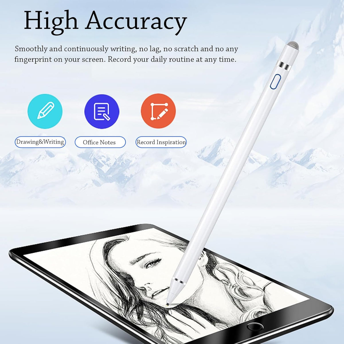DOGAIN Stylus Pen for iPad and Touchscreens - Active Digital Fine Point Pencil with Dual Touch Function - Compatible with iPad Pro/Air/Mini, iPhone, Samsung, iOS, Android - White