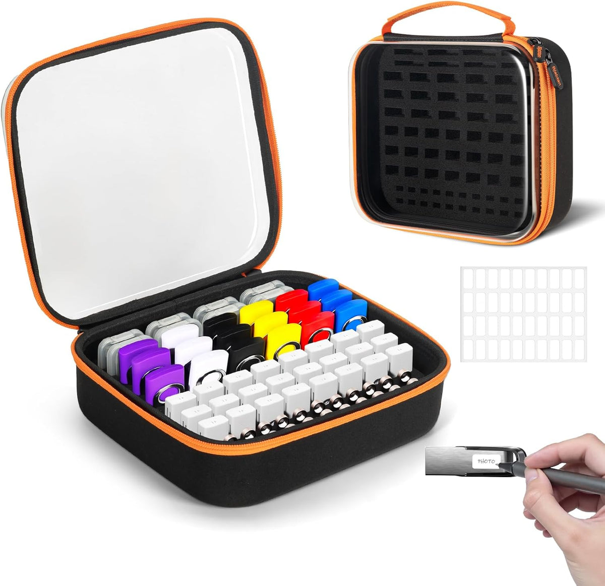 72 USB Flash Drive Case USB Storage with Labels, Slots Thumb Drive Cases, Memory Card Case for USB Flash Drives, USB