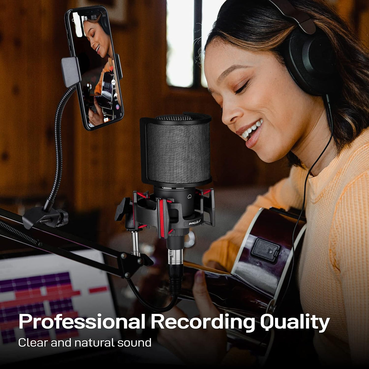 Condenser Microphone XLR,Professional Studio Recording Microphone for Computer PC,Cardioid Podcast Mic Kit with Boom Arm,Gaming Microphone for Streaming,ASMR,Singing,Voice Over,Vocal,YouTube,Zoom