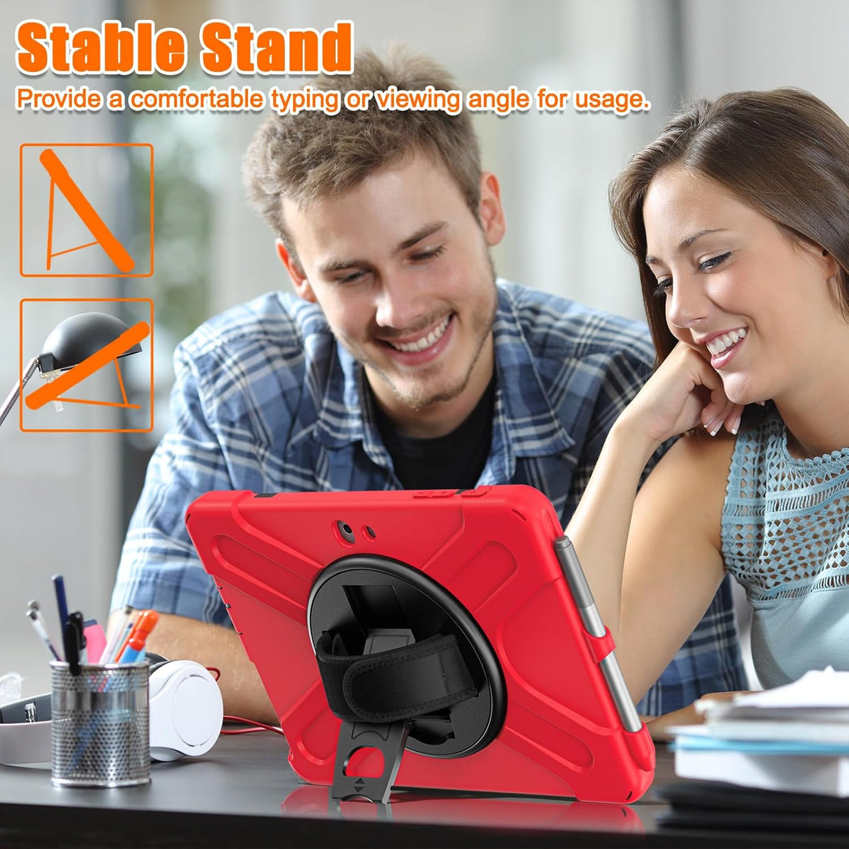 ZenRich Rugged Case for Surface Go 4 (2023)/Surface Go 3 (2021)/ Surface Go 2 (2020), Surface Go (2018) with Pen Holder Heavy Duty Shockproof Case with Stand Hand Strap and Shoulder Belt-Red