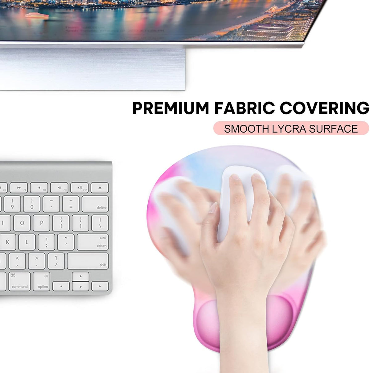 JIKIOU Mouse Pad, 2 Pack Ergonomic Mouse Pads with Comfortable Gel Wrist Rest Support and Smooth Cloth, Non-Slip PU Base for Easy Typing Pain Relief Durable and Easy to Clean Small Rainbow