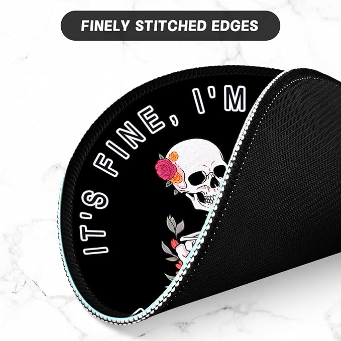 ITNRSIIET Round Mouse Pad with Stitched Edge Premium-Textured Waterproof Non-Slip Rubber Base Desktop Protection Mat Diameter 8.7 inches, Flower Skull