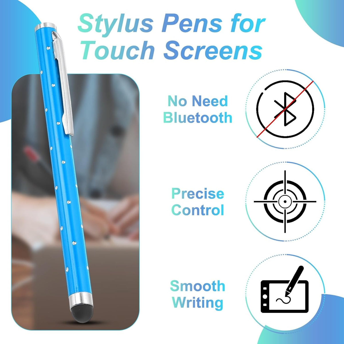 PATIKIL Stylus Pens for Touch Screens, 6 Pcs High Precision Universal Bling Stylus Crystal Metal Capacitive Pen for Touch Screen Devices Phone Tablets Laptop, Blue