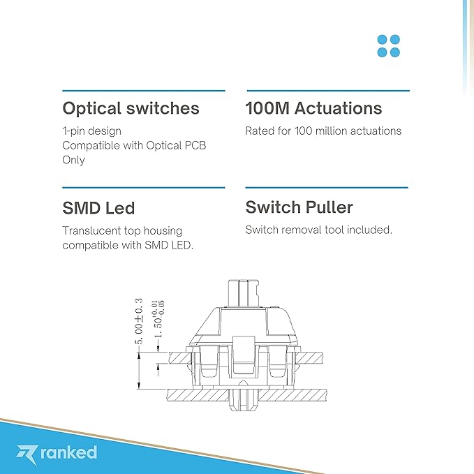 Ranked Gateron ks-15 Optical Key Switches for RGB Mechanical Gaming Keyboards | Plate Mounted (Gateron Optical Yellow 65 Pcs)