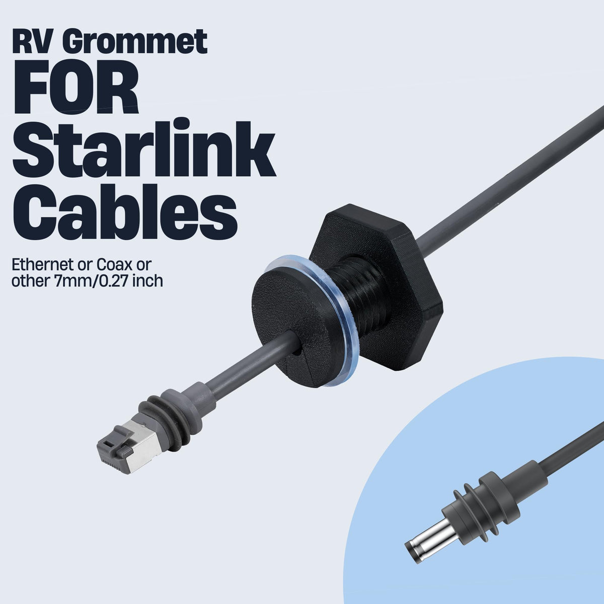 Dikiwodark 2Pcs RV Cable Passthrough for Starlink mini, RV Cable Grommet Compatible with Starlink, Ethernet, Coax, Water-Resistant and Anti-Drop RV Cable Routing(Black)
