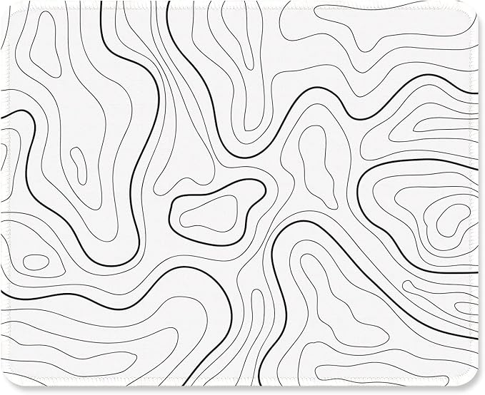 ITNRSIIET Mouse Pad with Stitched Edge Premium Textured Smooth Precise Operation Waterproof Washable Non-Slip Rubber Base Desktop Protection Mat, 10.2×8.3×0.12 inches, Topographic Contour White