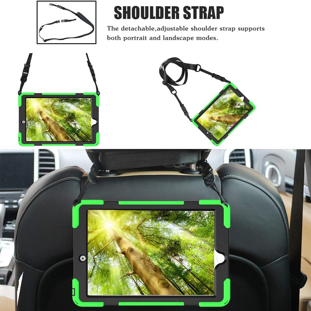 ZenRich Shockproof Case for iPad 9th/8th/7th Generation 10.2 inch 2021/2020/2019, Heavy Duty Rugged Case with Pencil Holder/360° Rotating Kickstand/Handle/Carrying Strap, Green
