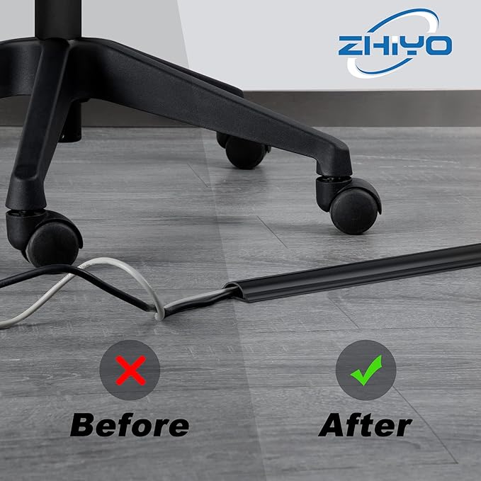 ZhiYo Cord Hider Floor 68in(4xL17in), Rigid PVC Floor Cord Cover, Hard PVC Floor Wire Cover, Floor Cable Cover for Cable Management Floor, Cable Floor Cover Black, Cord Cavity - 1in W x 0.35in H