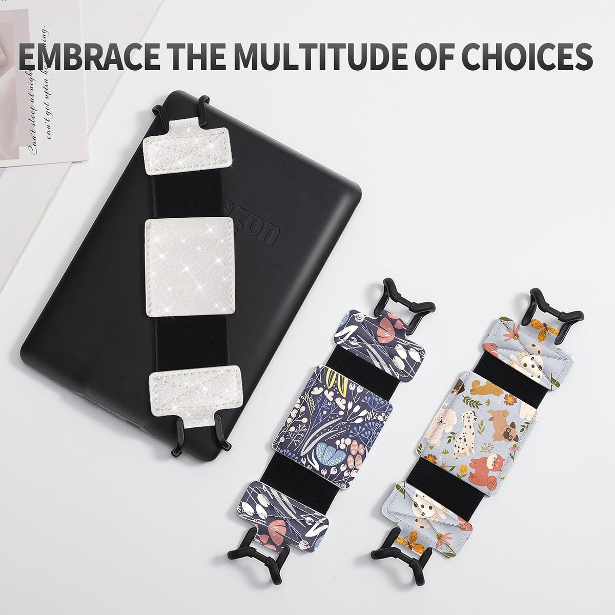 6-8" MoKo Soft Hand Strap for Universal eReaders & Tablets, Black High-Elasticity Versatile Hand Strap Lightweight