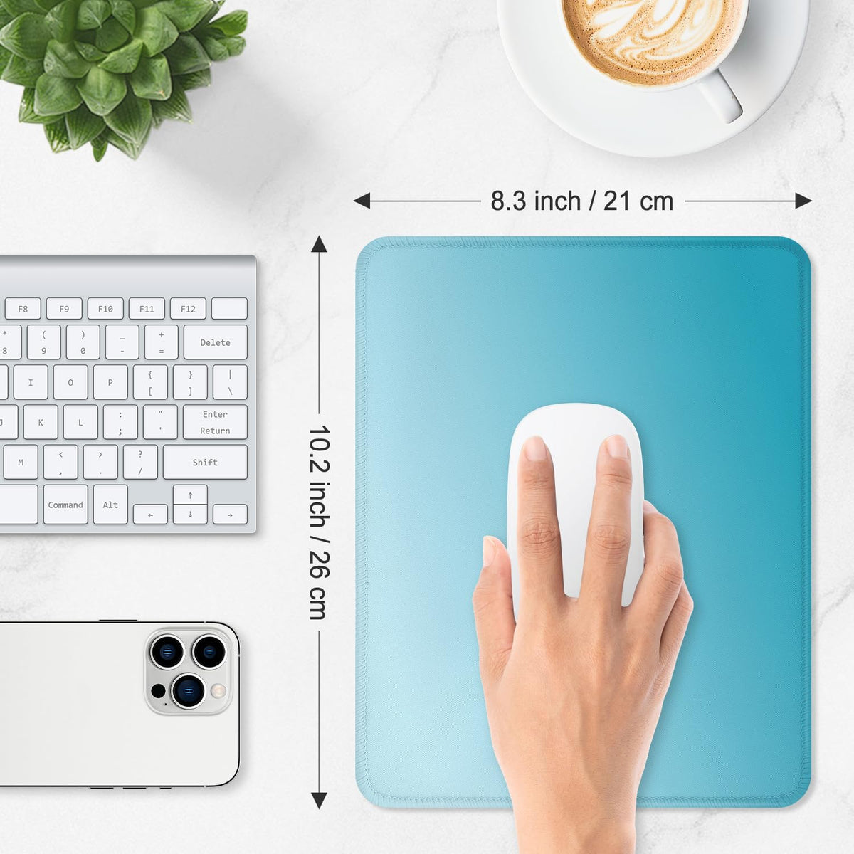 ITNRSIIET Mouse Pad Non-Slip Rubber Base Smooth Surface Stitched Edges Waterproof Durable Compatible with All Mice for Office & Gaming, Desk Accessory, 10.2x8.3x0.12 inch, Aqua Gradient