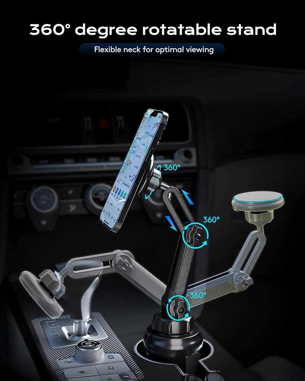 Magnetic Cup Phone Holder Car Wireless Charger for MagSafe, 15W Fast Charging Car Mount Stand for iPhone 16 Pro Max/15/14/13/12, Cupholder Expander, LED Light Ring, Strong N52 Magnets