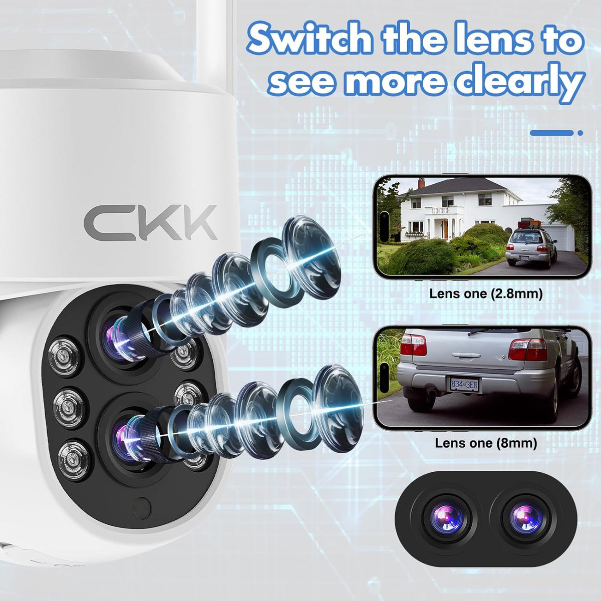 CKK 【Dual Wi-Fi, Dual Lens】 Wireless Security Camera System, 4PCS Outdoor Dual Lens PTZ Cameras Plug & Play for 24/7 Recording, AI Motion Detection/Color Night Vision, 2.4G/5G WiFi, and 1TB HDD.