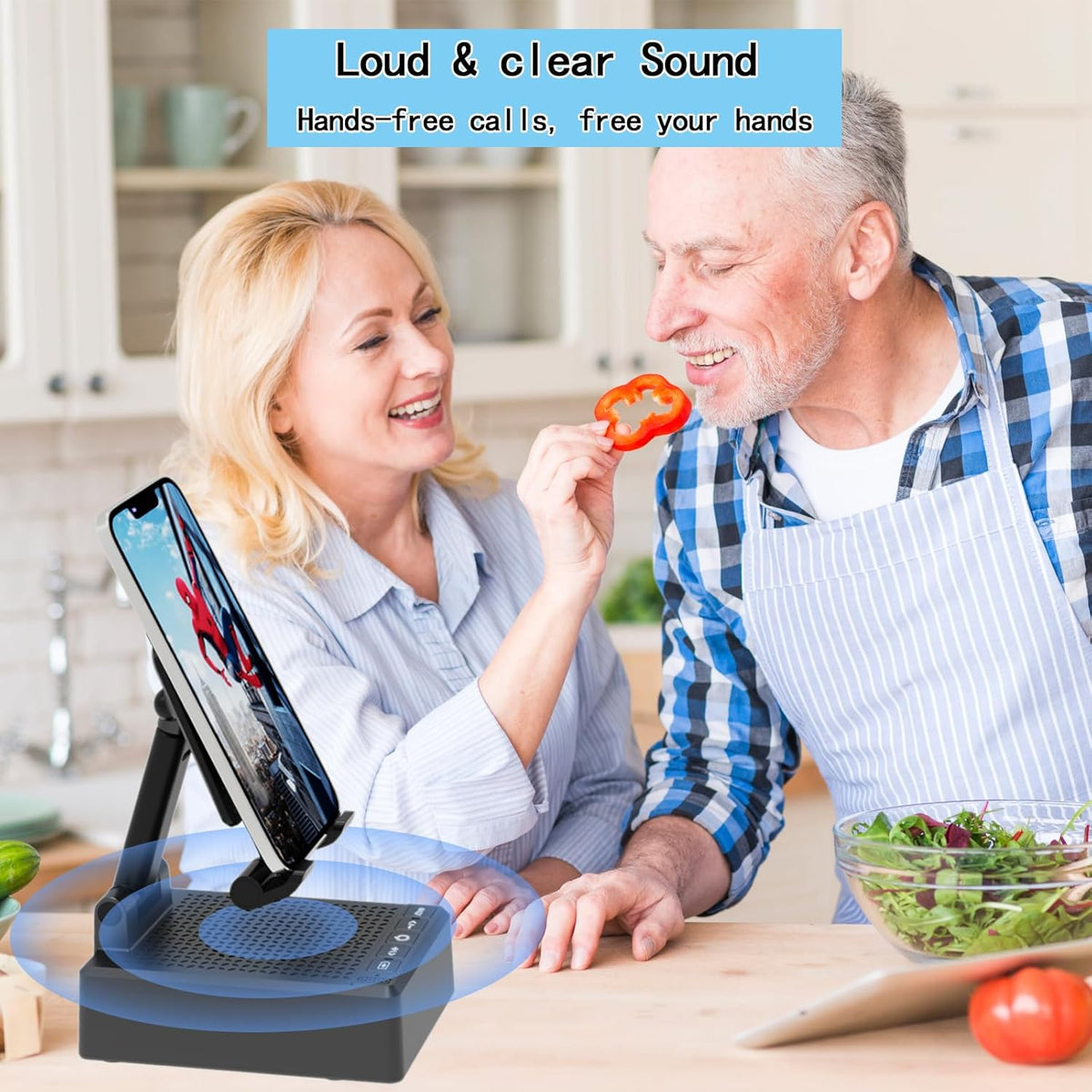 Birthday Gifts for Men,Cell Phone Stand with Wireless Bluetooth Speaker and Antislip Base HD Surround Sound for Home and Outdoors with Bluetooth Speaker for Desk Compatible with iPhone (Black)