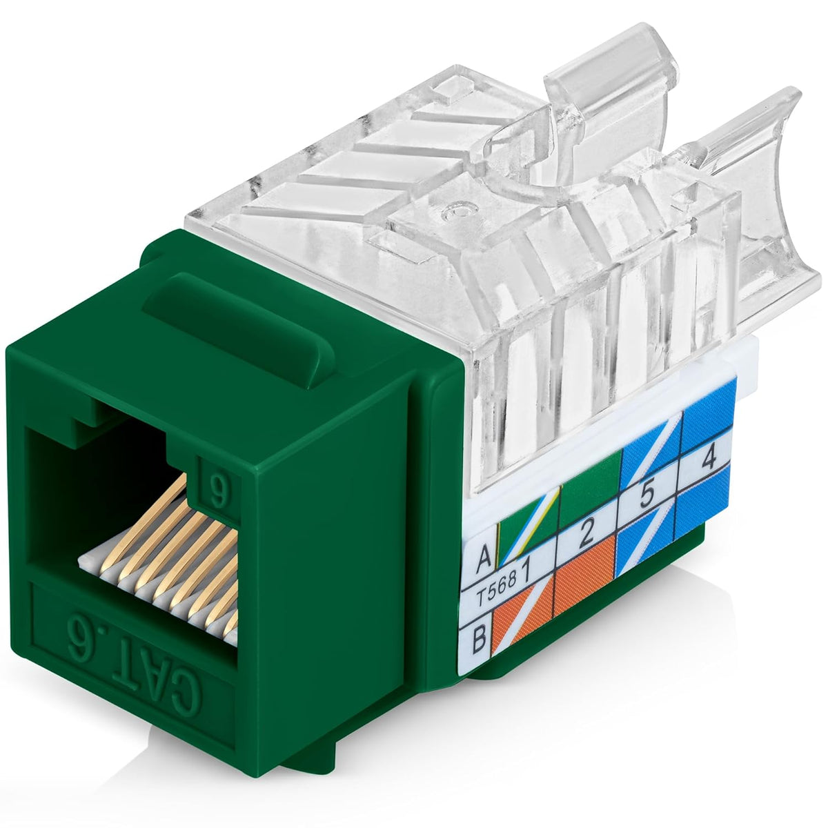 Everest 45° Angled RJ45 Cat6 Keystone Jacks 20-Pack in Green - Slim Profile Female RJ45 Connectors - Cat 6 Keystone Jack - Compatible with 45° Angled Speed Termination Tool - 45Term (B0BL3GS7ZY)