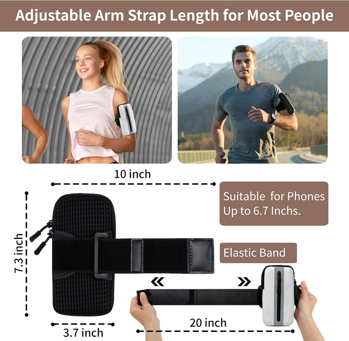 Running Phone Holder Armband, iPhone Arm Bands for Exercise, Running Arm Bands for Cell Phone, Phone Purse Cell Phone Holder for Walking (White)