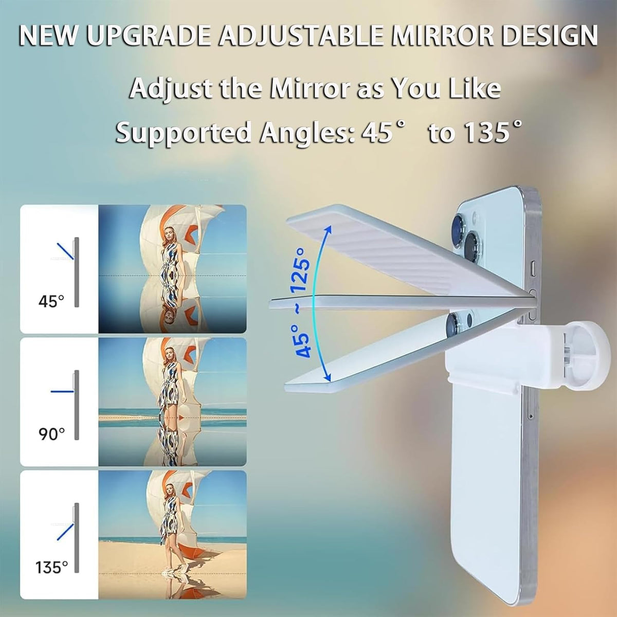 2025 New Upgrade Adjustable Smartphone Camera Mirror Reflection Clip Kit for iPhone & All Phones, Mirror Effect Lens - HD Glass Phone Shooting Reflection Mirror for Outdoor Travel Photography (White)