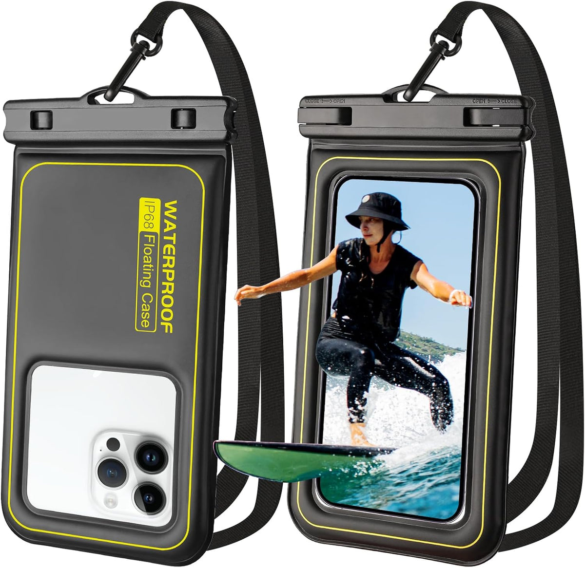 Waterproof Phone Pouch 2 Pack, IP68 Floating Waterproof Phone Case, Up to 8.3" Dry Bag for iPhone 16 15 14 13 Pro Max Samsung S25 Ultra S24 S23, Kayak/Beach/Cruise Travel Essentials Black