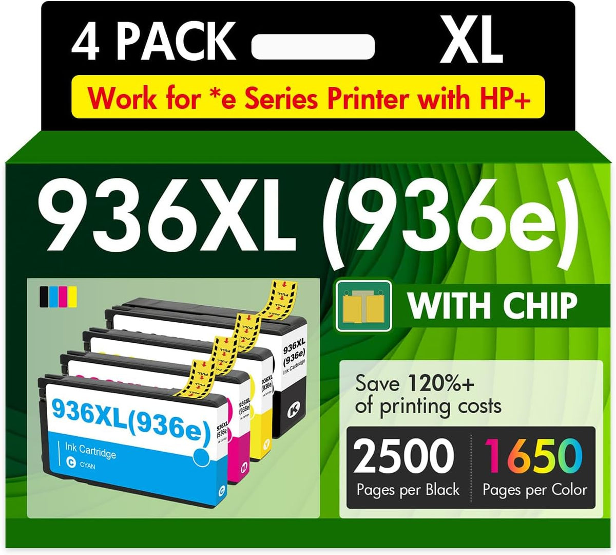 936XL 936 9125e Ink Cartridges Combo Pack: Replacement for HP 936e Ink 936XL Black and 936 Color Combo Pack for HP OfficeJet Pro 9120e 9730e 9130 9135e 9122e 9128e 9110b 9120b 9130b 9130e Printer