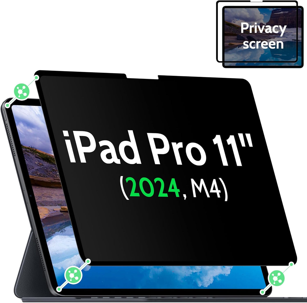 Privacy Screen Protector for iPad Pro 11 Inch M4 2024 5th Generation (A2836 A2837 A3006), Nano iPad Pro 11" Removable Filter Easy Install Film Bubble-Free Guard Anti Blue Light Anti-Spy Shield
