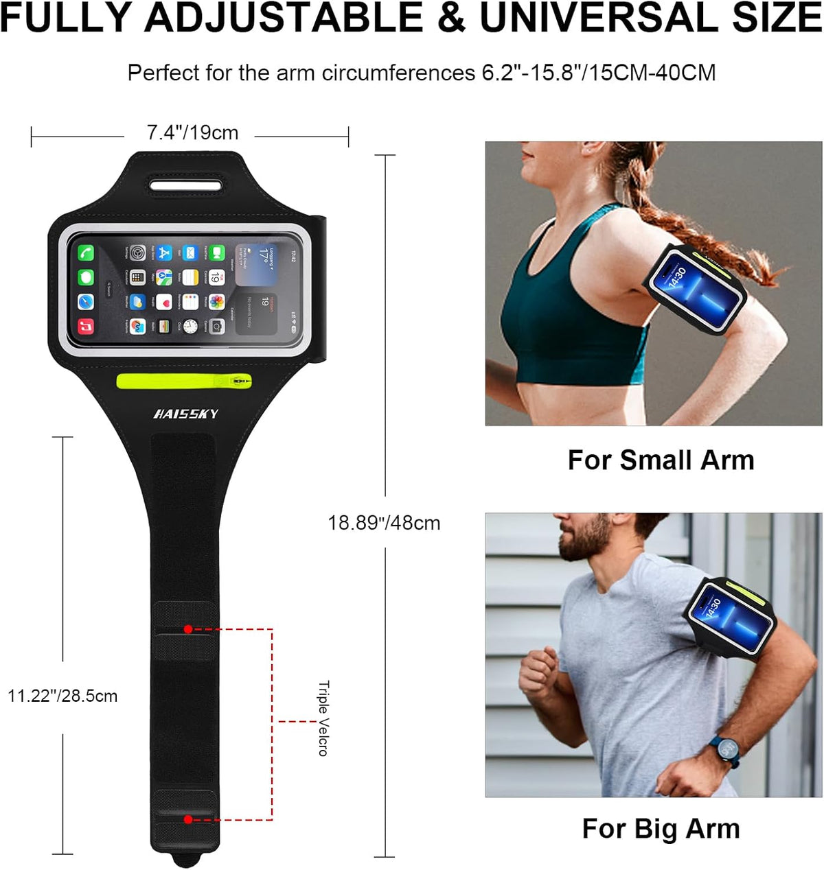 Cell Phone Running Armband with Zipper Pocket Armband Case Running Holder for iPhone 16 Pro Max/15/14 Pro Max/13/12 /11 Pro Max/XS/XR,Galaxy S20 S10,Sweatproof Arm Band with Card/Key Bag