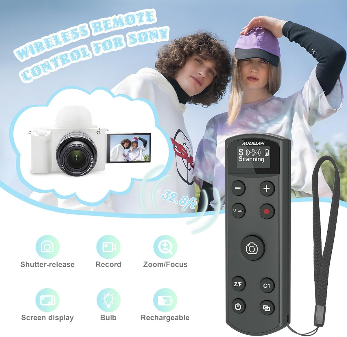 Remote Control for Sony Camera,USB-C Rechargeable Wireless Shutter Release with OLED Screen for ZV-1, ZV-E10,ZV-1F, A6100, A6400, A6700,A7IV,RX100 VII,A9,A9 II,Replace RMT-P1BT (Black)