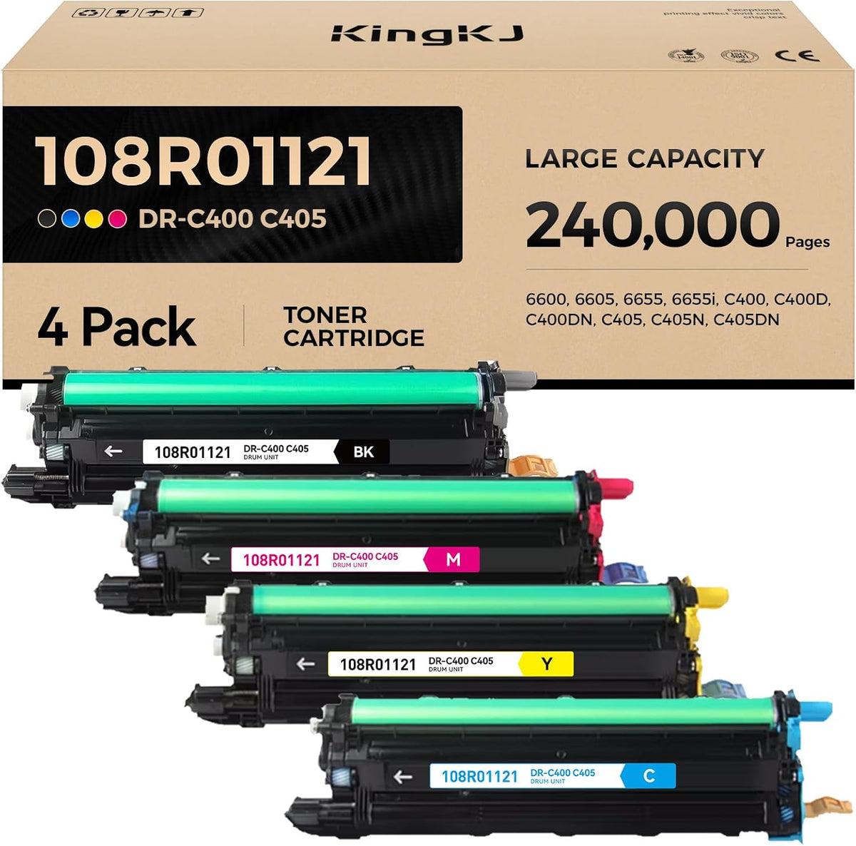 108R01121 Drum Unit Set 4-Pack (Not Toner) Black Cyan Magenta Yellow Replacement for Xerox Versalink C400 C400D C400DN C405 C405N C405DN Phaser 6600 Workcenter 6605 6655 6655i Laser Printer Image-Drum