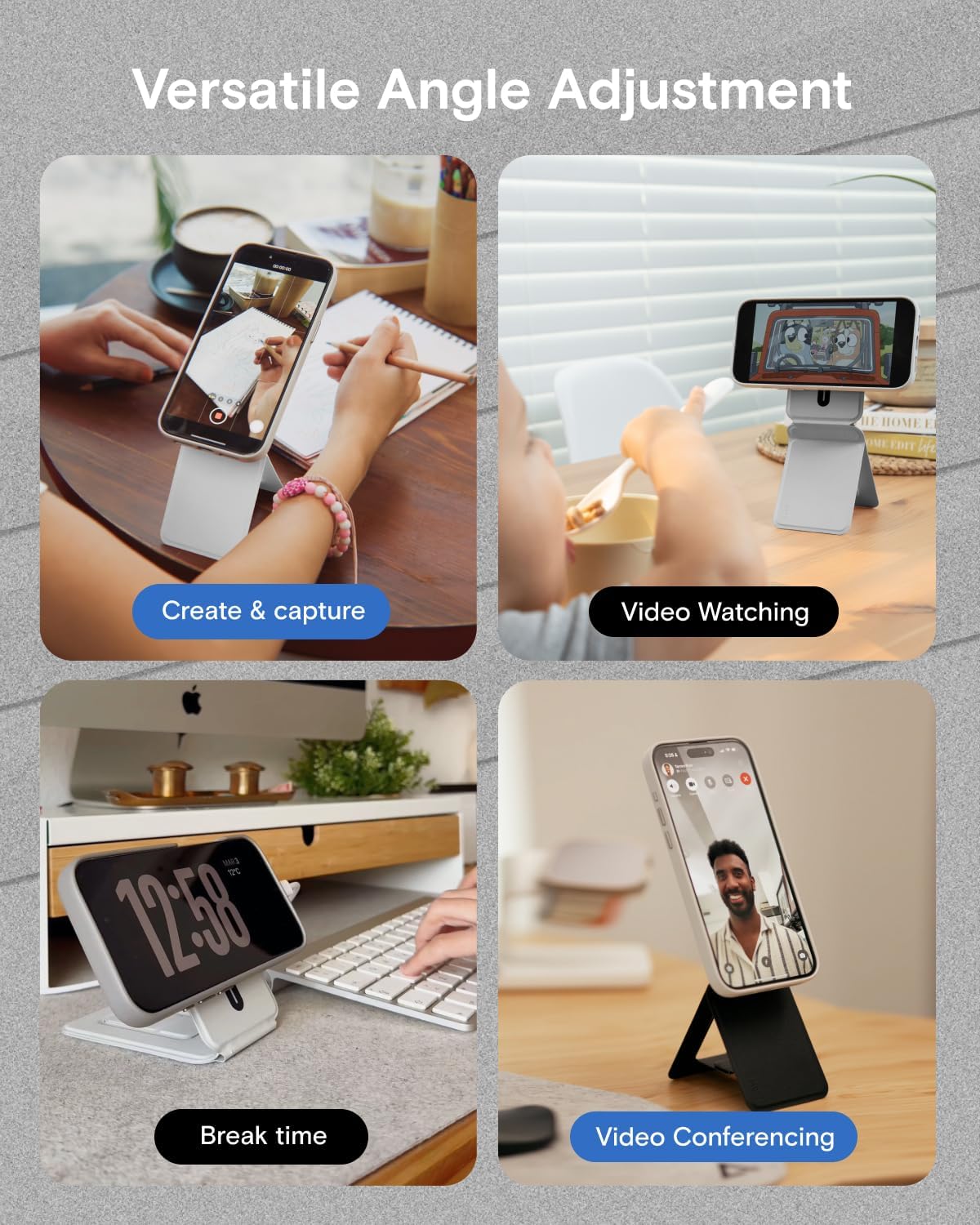 MOFT Phone Tripod Stand Selfie Stick for iPhone, Multi-Angles iPhone Stand, Lightweight & Portable Phone Holder, Strong Magnets, MOVAS Vegan Leather, Travel Essentials, Cement (Without Card Slot)