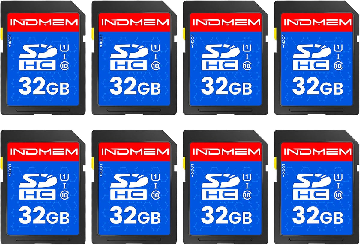 INDMEM SD Card 32GB, 8 Packs Class 10 32GB Flash Memory Card MLC Standard Secure Digital Cards Camera Card
