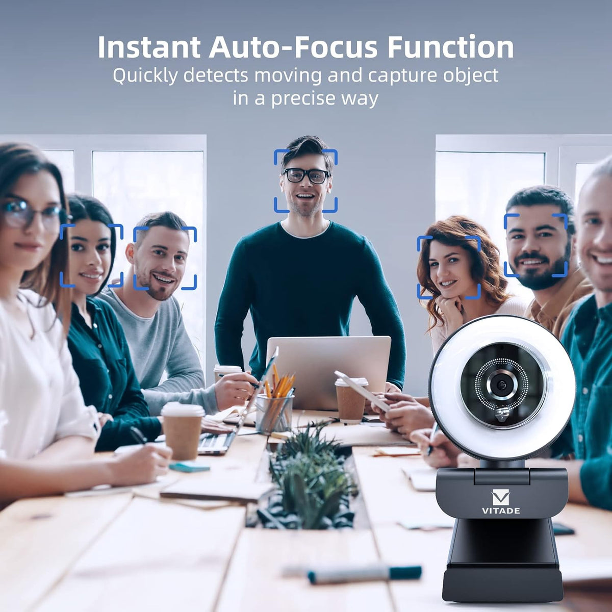 Streaming Webcam with Adjustable Ring Light, Full HD 1080P Webcam with Dual Microphones and Advanced Auto-Focus,Pro Web Camera for Online Learning, Zoom Meeting Skype Teams, Gaming Laptop