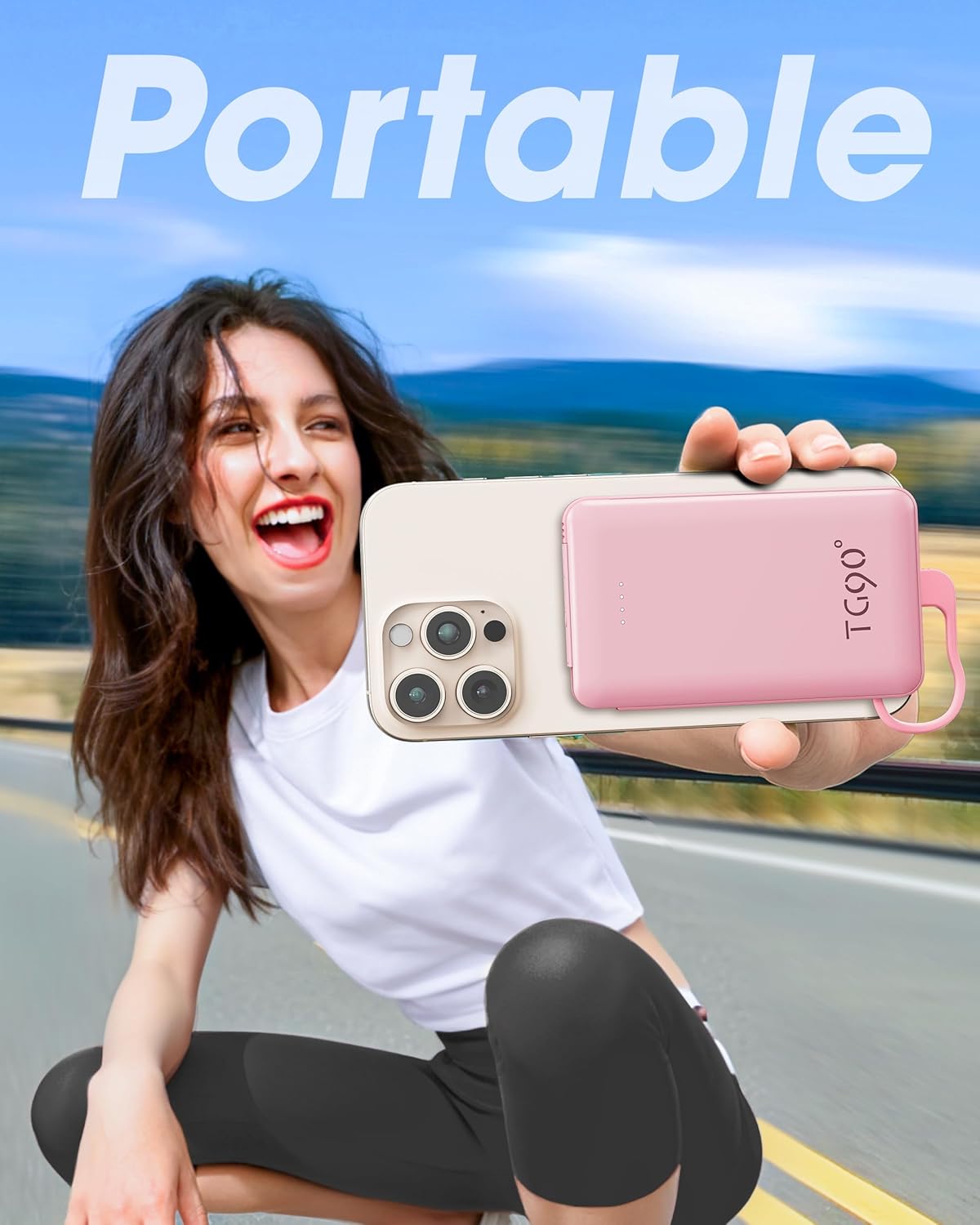 TG90° Portable Charger Power Bank, Ultra Small 5000mAh Battery Pack with Built-in Foldable AC Wall Plug and Cables, USB C Cell Phone External Battery Charger Compatible with iPhone and Android Devices