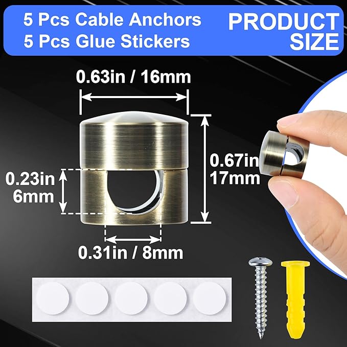 SmallCat 5Sets Charger Holders for Cords, Antique Copper Adhesive Cord Clip