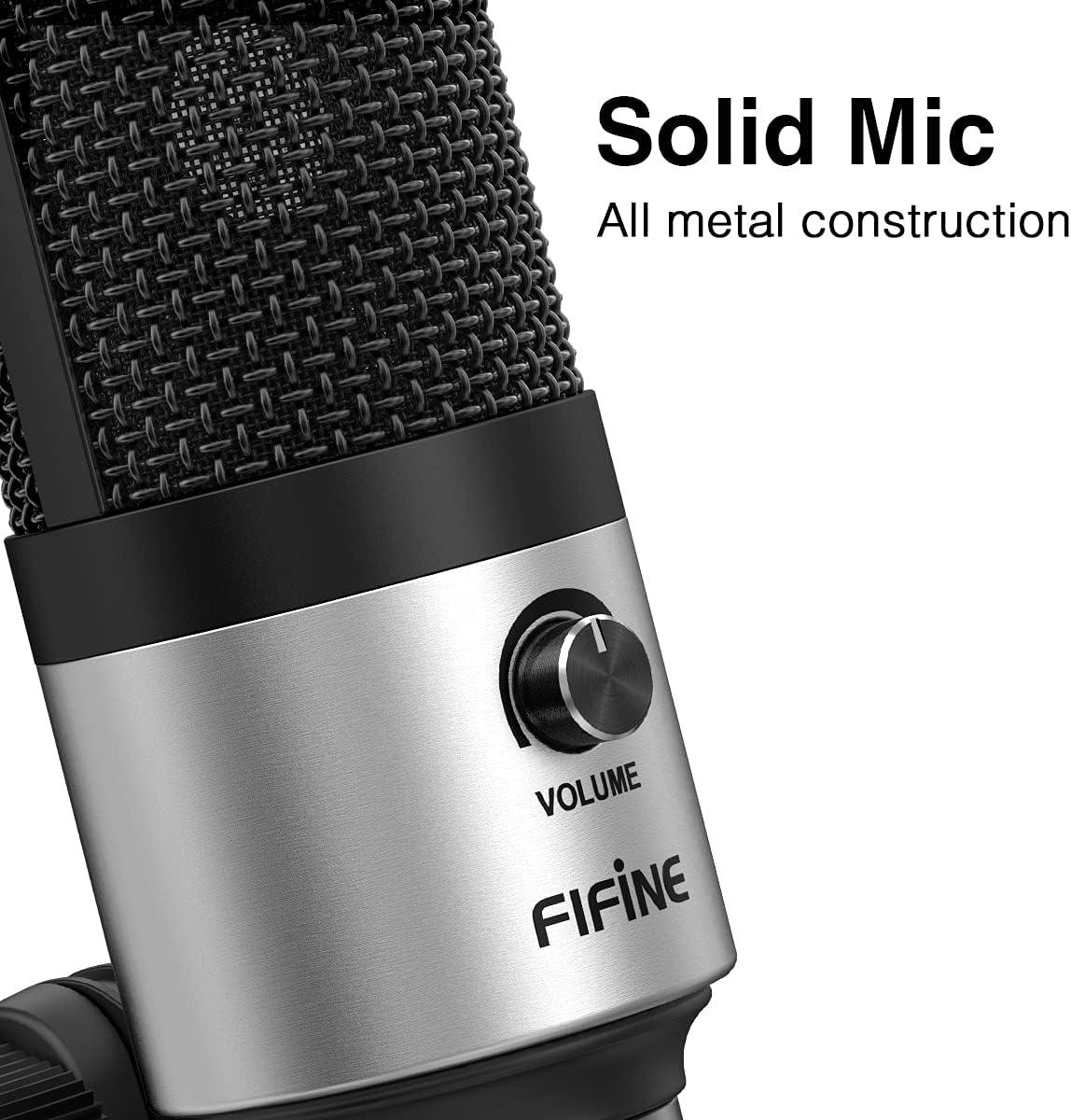 FIFINE USB Microphone for Zoom Video Meeting Online Class on PC Computer, Metal Condenser Desktop Mic with Gain Control for Windows and Mac, Silver - K669S