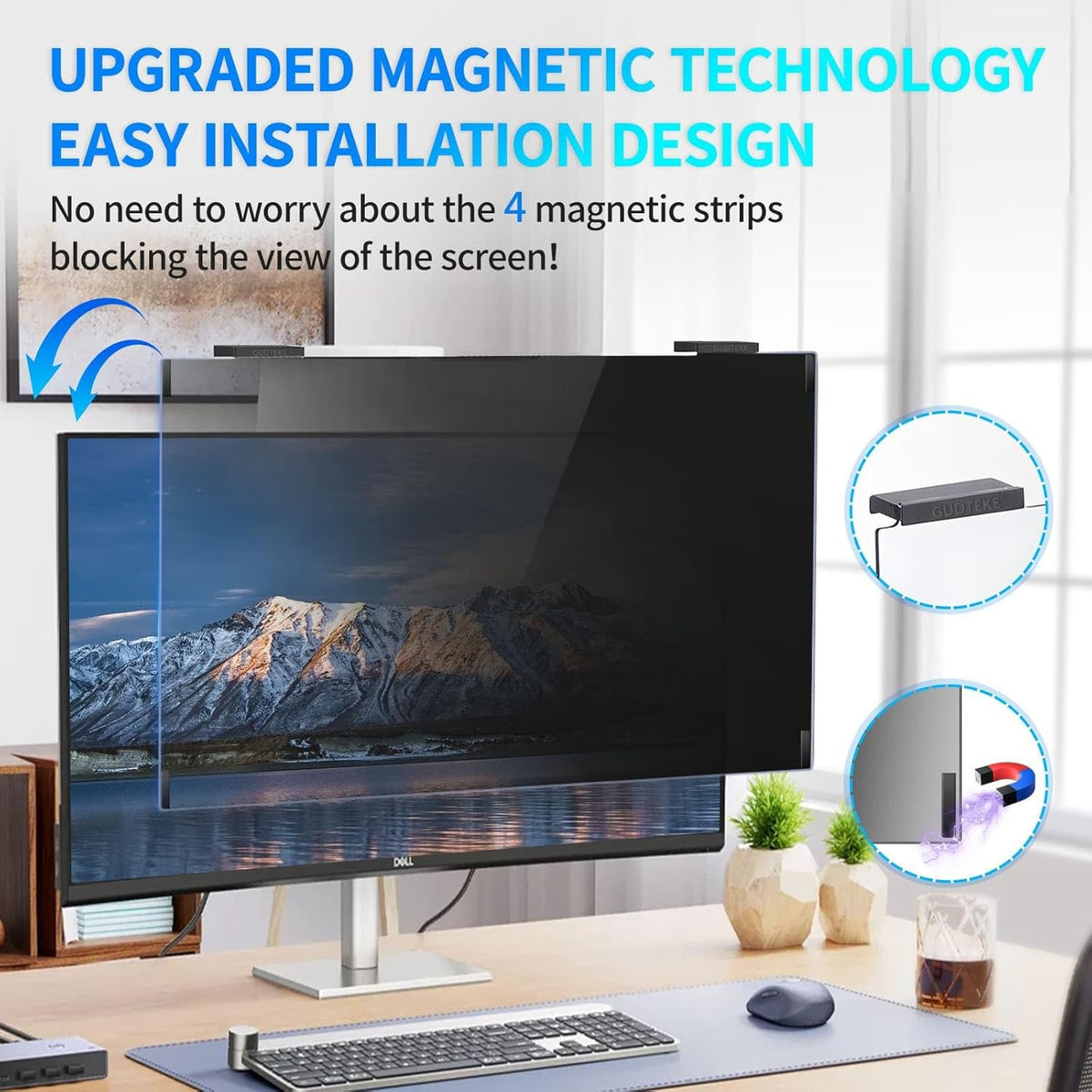 Magnetic Computer Privacy Screen 23.8 inch, Hanging Privacy Screen for Computer Monitor for 16:9 Frameless Monitor, Acrylic Eye Protection Anti Glare Blue Light Computer Screen Privacy Filter