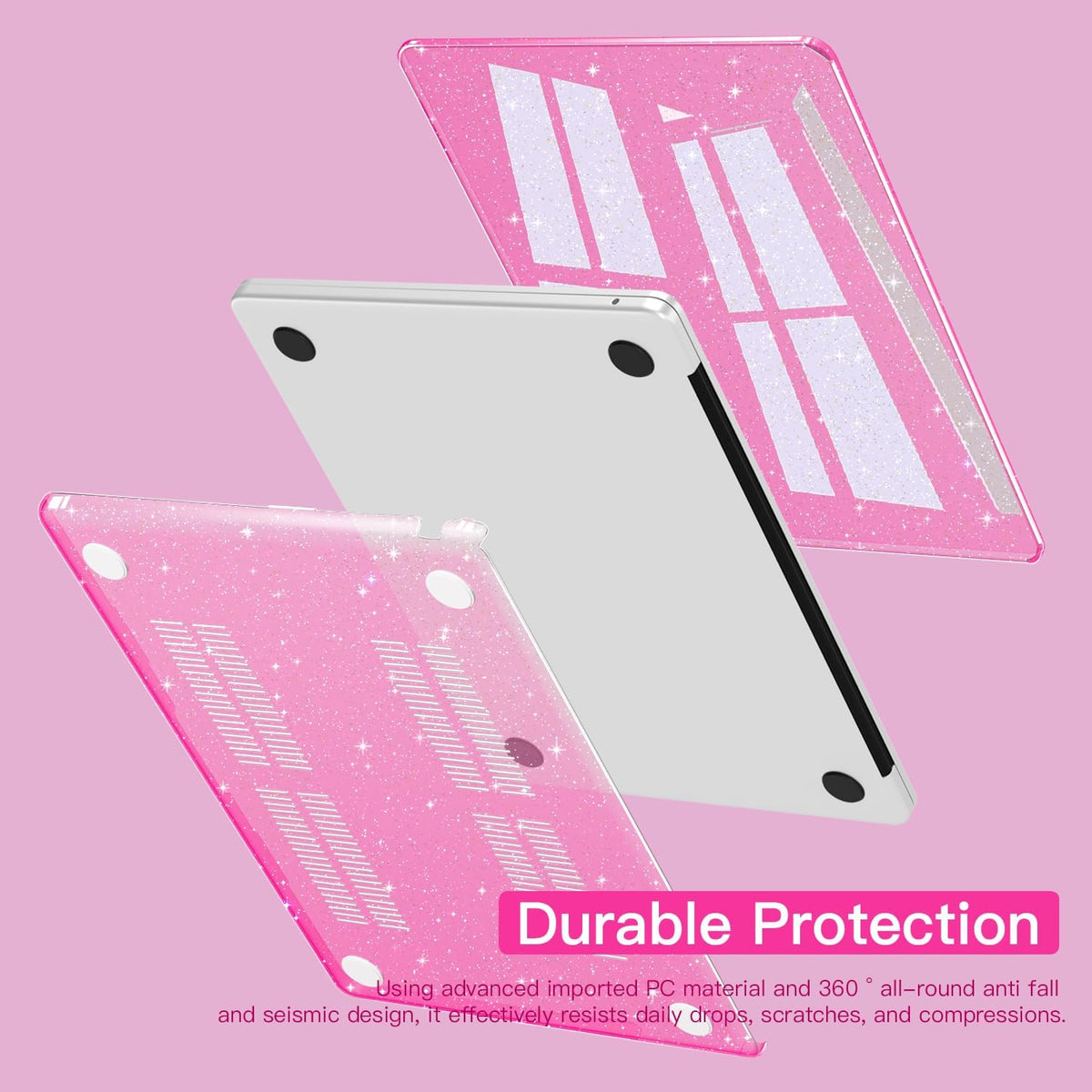 CISSOOK Compatible with MacBook Air 13.6 inch Case Glitter 2025 2024 2023 2022 A3240 M4 A3113 M3 A2681 M2 Chip, Sparkly Pink Bling Plastic Hard Shell Case for MacBook Air 13.6", Rose Pink Glitter