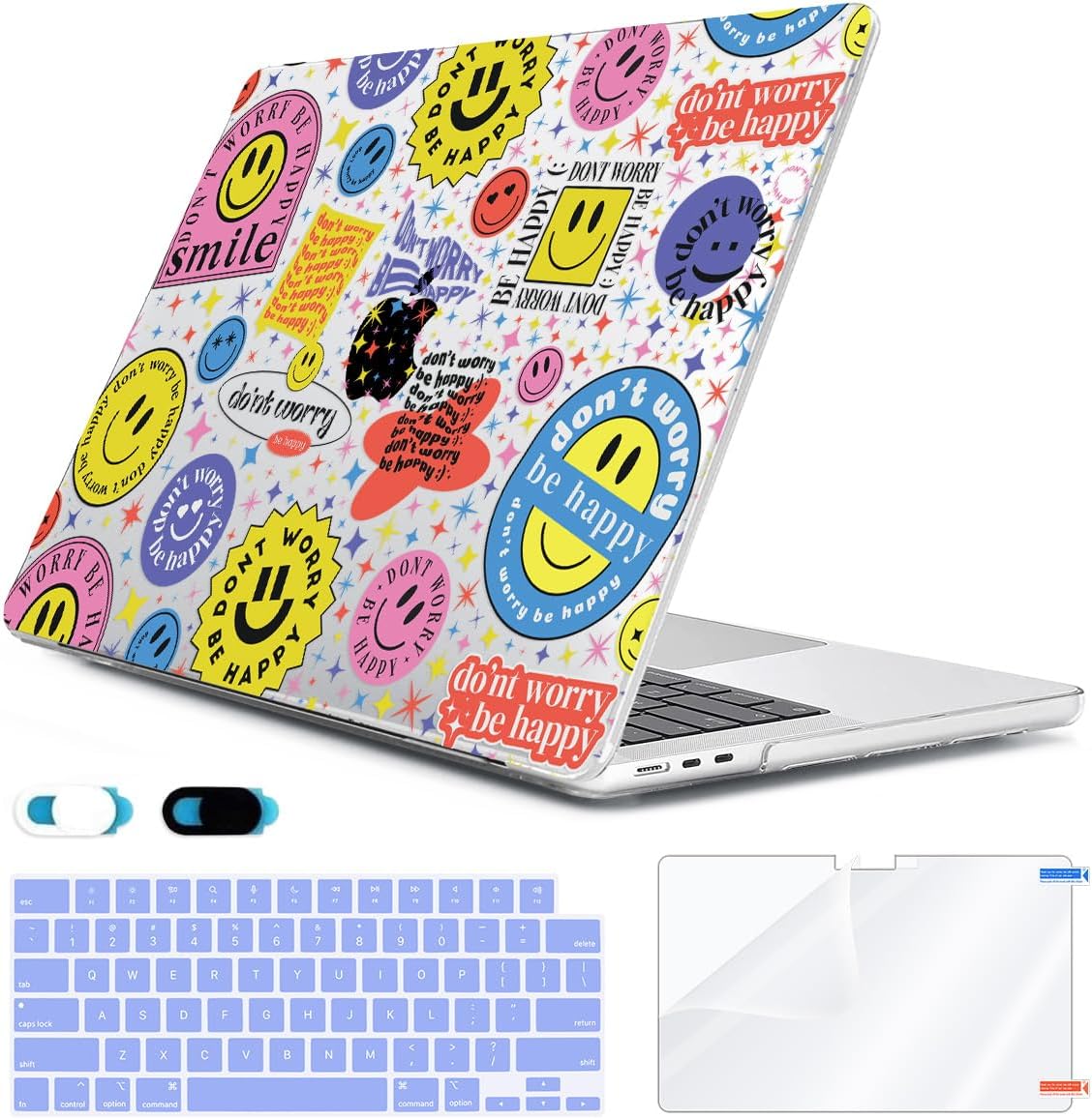Compatible with 2025 2024 2023 2022 MacBook Air 13 inch Case M4 A3240 M3 A3113 M2 A2681, Hard Shell &Keyboard Cover&Screen Film&Webcam Cover for New M4 Mac Air 13.6 inch with Touch ID, Smile