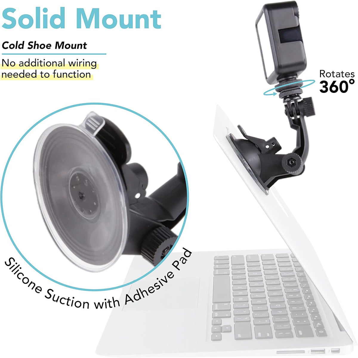 Foto&Tech Dimmable 2100mAH LED Laptop Lighting Kit, Rechargeable Light Panel with Diffuser and Strong Suction Cup
