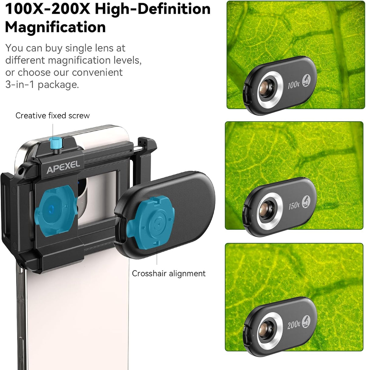 APEXEL Phone Microscope Lens, 150X Phone Micro Lens Nano Zoom for Android/iPhone With LED UV Light/CPL/Universal Clip, Mini Pocket Digital Microscope, Portable Smartphone micro lens Camera Attachments