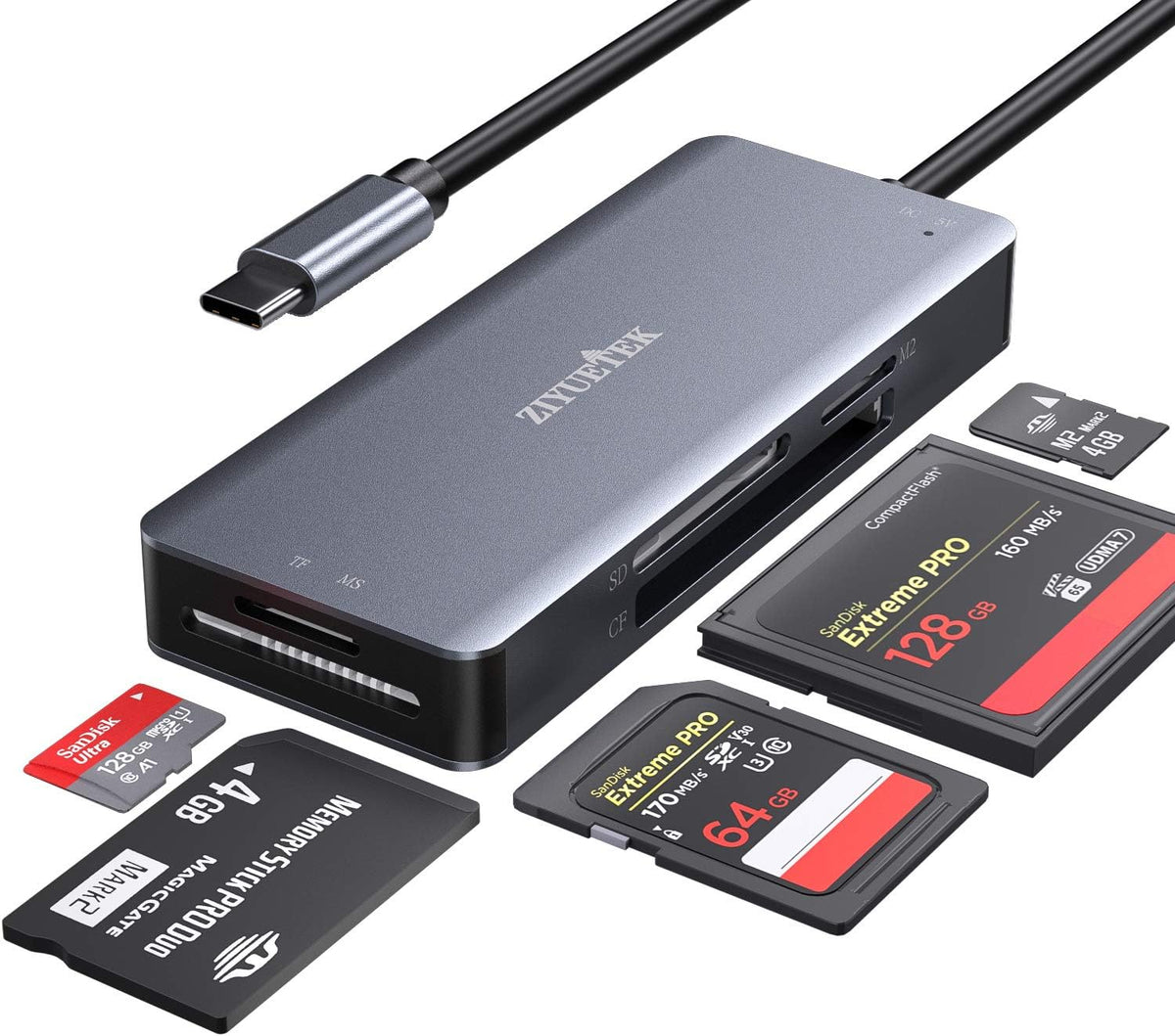 USB C SD Card Reader,5- in-1 Aluminum Thunderbolt 3 Memory Card Reader for CF, SD/SDHC,TF/Micro SD/MS/M2,CompactFlash Card for iPhone 15/16/Pro Max Android Windows MacBook