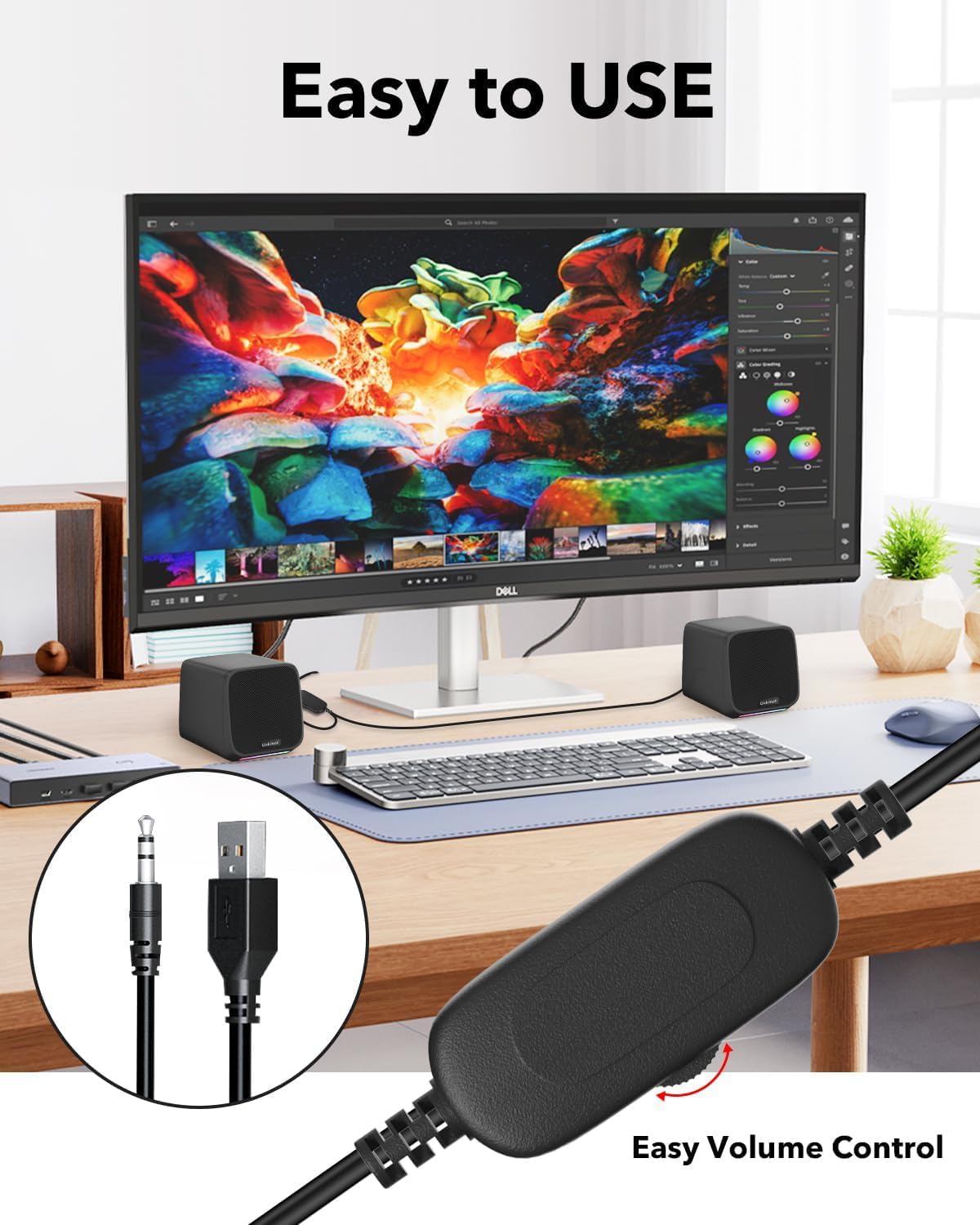 Computer Speakers with Colorful RGB Lights, USB Powered 3.5mm Aux- in Mini PC Speakers, Small Computer Speakers USB Powered 3.5mm Aux Speaker for PC,Laptop,Tablet,Phone