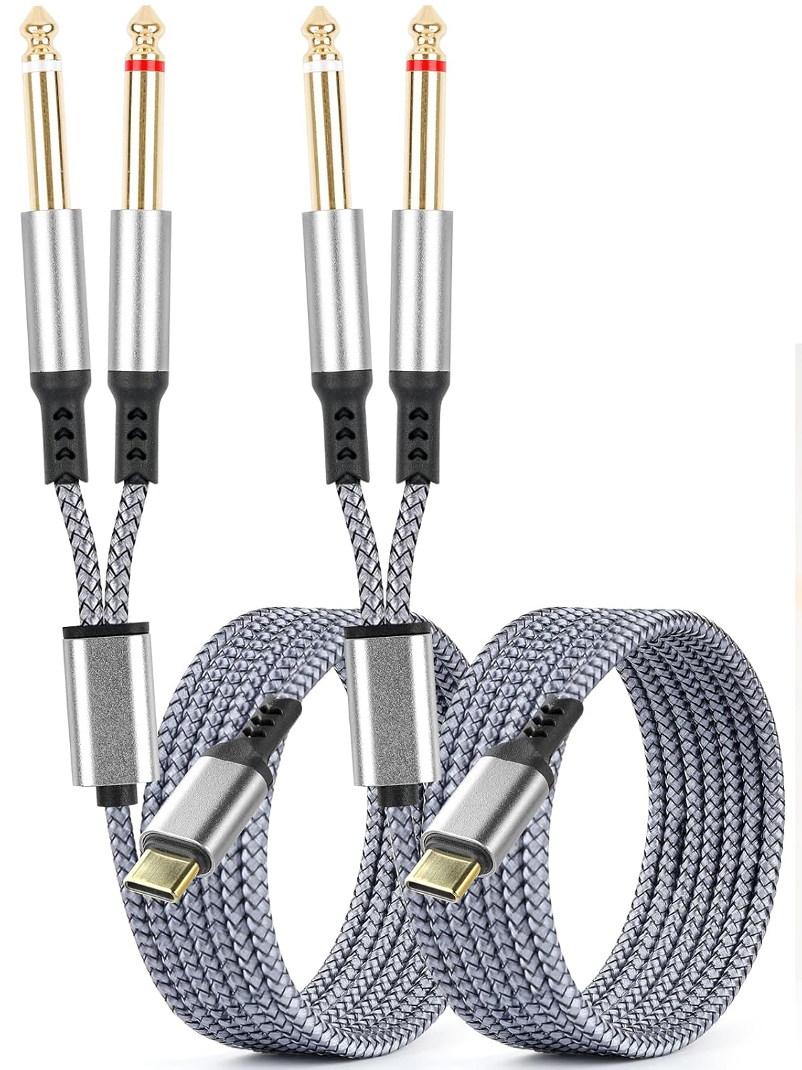gudxfj 2 Pack 1/4 inch 6.35mm 6.6 USB C to Audio Cable, USB C to Dual TS Mono Cable, TS to Type C Y-Splitter Audio